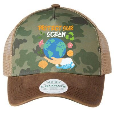 Protect Our Ocean Earth Day Design Gift Legacy Tie Dye Trucker Hat