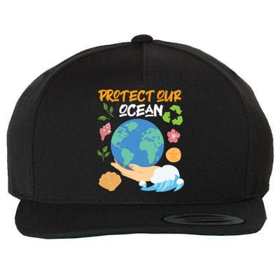 Protect Our Ocean Earth Day Design Gift Wool Snapback Cap