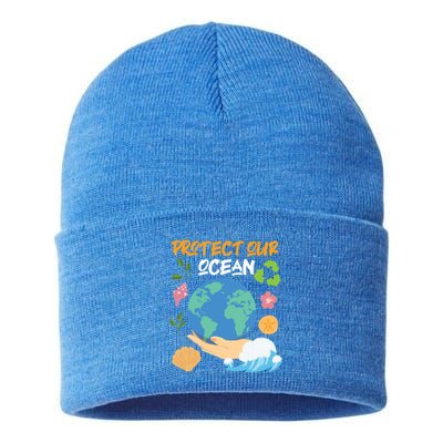 Protect Our Ocean Earth Day Design Gift Sustainable Knit Beanie