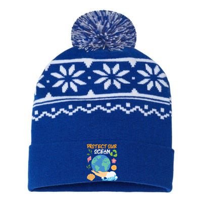 Protect Our Ocean Earth Day Design Gift USA-Made Snowflake Beanie