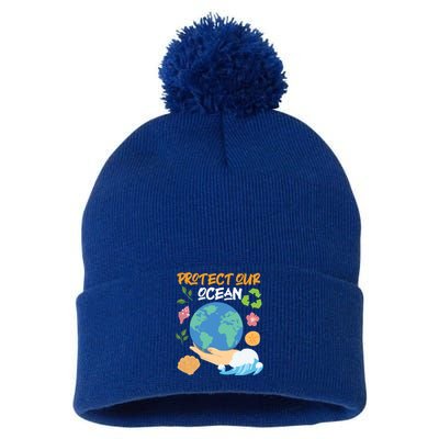 Protect Our Ocean Earth Day Design Gift Pom Pom 12in Knit Beanie