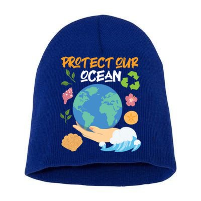 Protect Our Ocean Earth Day Design Gift Short Acrylic Beanie