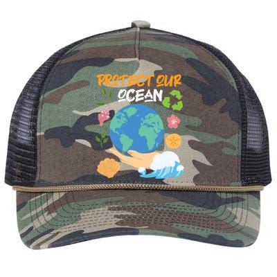 Protect Our Ocean Earth Day Design Gift Retro Rope Trucker Hat Cap