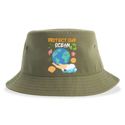 Protect Our Ocean Earth Day Design Gift Sustainable Bucket Hat