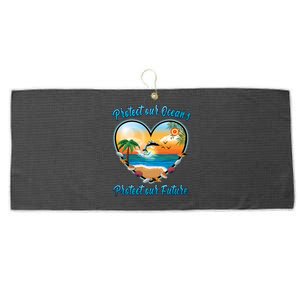 Protect Our Oceans Protect Our Future Save The Whales Gift Large Microfiber Waffle Golf Towel