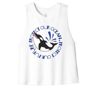 Protect Our Ocean Protect Our Future Save The Whale Meaningful Gift Women's Racerback Cropped Tank