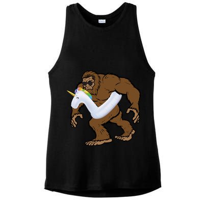 Pool Party Bigfoot Unicorn Float  Sasquatch Ladies PosiCharge Tri-Blend Wicking Tank