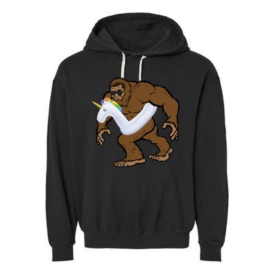Pool Party Bigfoot Unicorn Float  Sasquatch Garment-Dyed Fleece Hoodie
