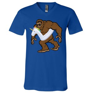 Pool Party Bigfoot Unicorn Float  Sasquatch V-Neck T-Shirt