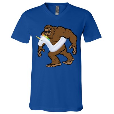 Pool Party Bigfoot Unicorn Float  Sasquatch V-Neck T-Shirt