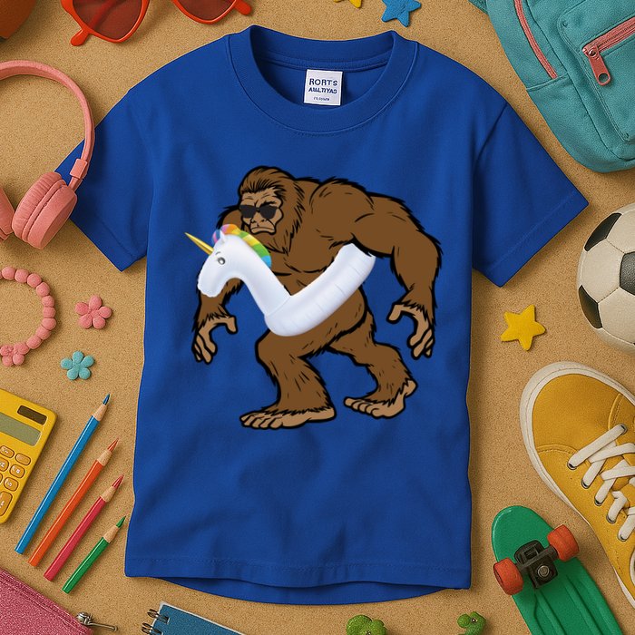 Pool Party Bigfoot Unicorn Float  Sasquatch Kids T-Shirt