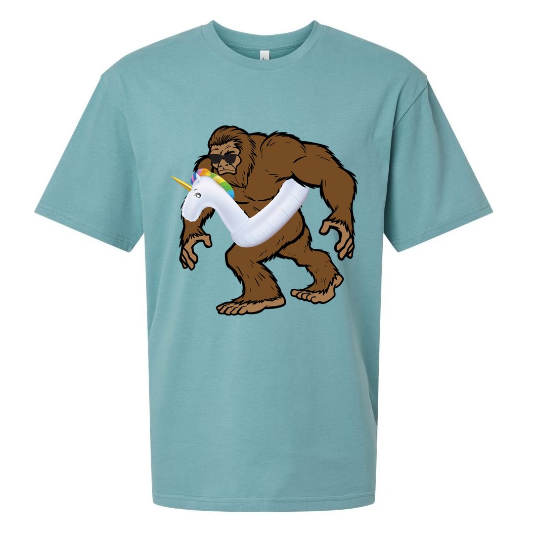Pool Party Bigfoot Unicorn Float  Sasquatch Sueded Cloud Jersey T-Shirt
