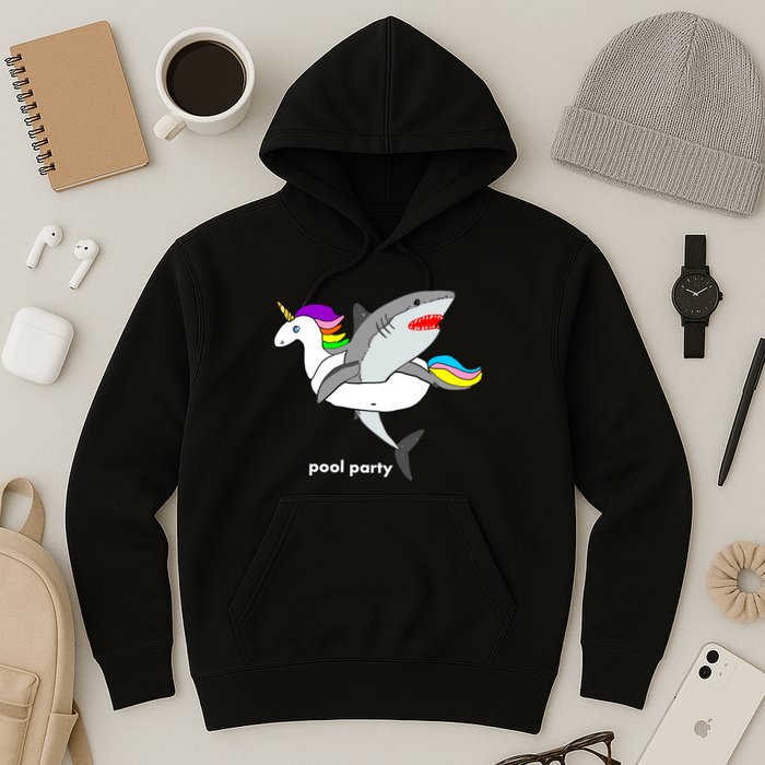 Pool Party Funny Shark in Unicorn Float Hoodie