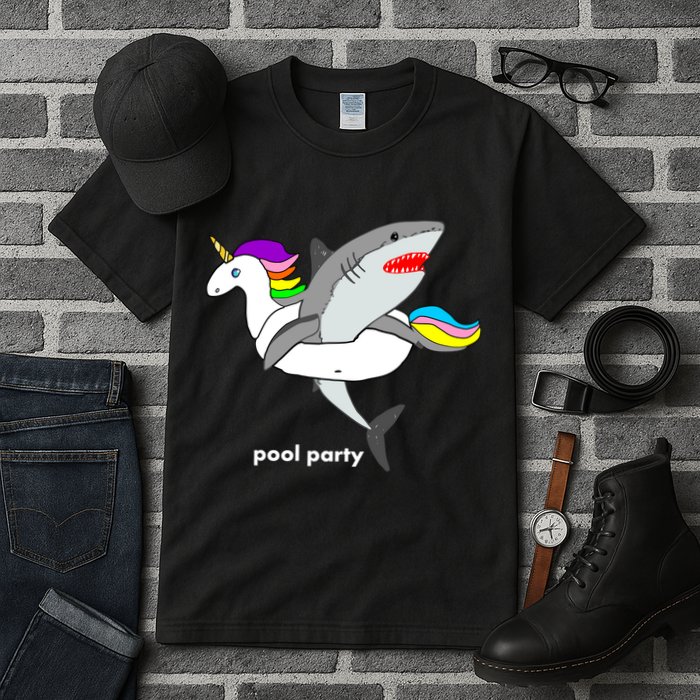 Pool Party Funny Shark in Unicorn Float Tall T-Shirt