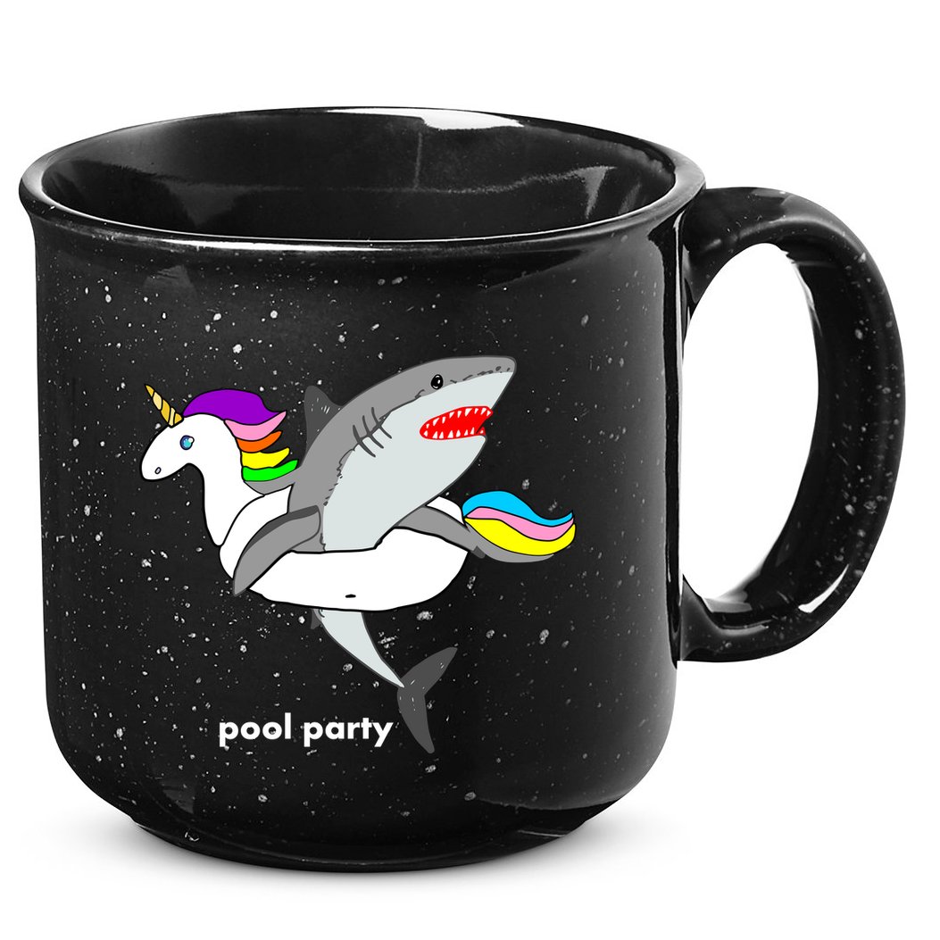 Pool Party Funny Shark in Unicorn Float 15oz Campfire Ceramic Mug