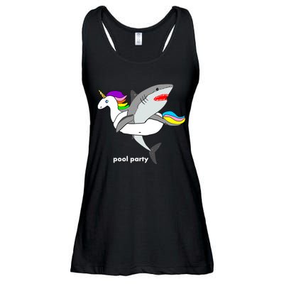Pool Party Funny Shark in Unicorn Float Ladies Essential Flowy Tank
