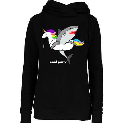 Pool Party Funny Shark in Unicorn Float Womens Funnel Neck Pullover Hood