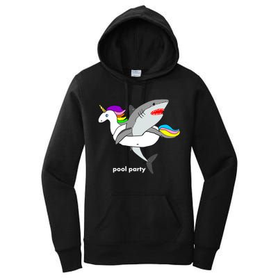 Pool Party Funny Shark in Unicorn Float Women's Pullover Hoodie