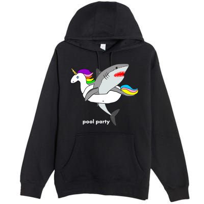 Pool Party Funny Shark in Unicorn Float Premium Pullover Hoodie