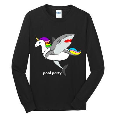 Pool Party Funny Shark in Unicorn Float Tall Long Sleeve T-Shirt