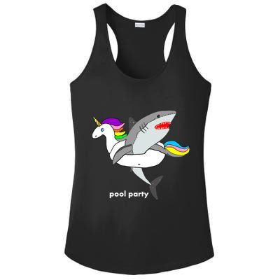 Pool Party Funny Shark in Unicorn Float Ladies PosiCharge Competitor Racerback Tank