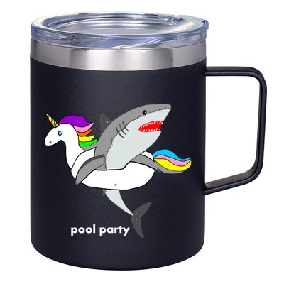 Pool Party Funny Shark in Unicorn Float 12oz Stainless Steel Coffee Mug