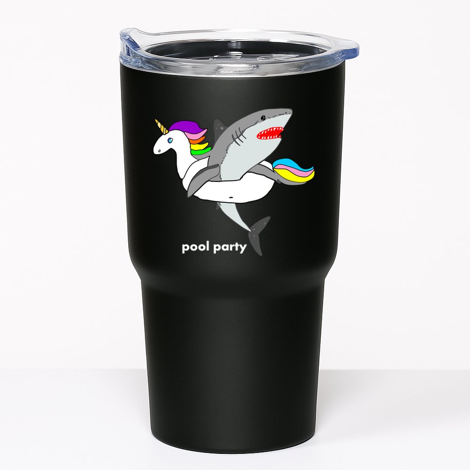 Pool Party Funny Shark in Unicorn Float Tumbler