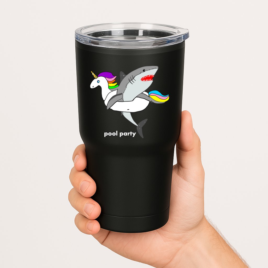 Pool Party Funny Shark in Unicorn Float Tumbler