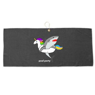 Pool Party Funny Shark in Unicorn Float Large Microfiber Waffle Golf Towel