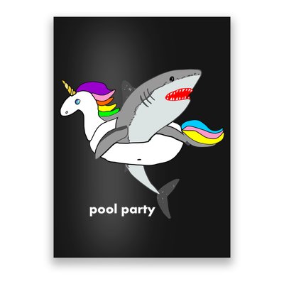 Pool Party Funny Shark in Unicorn Float Poster