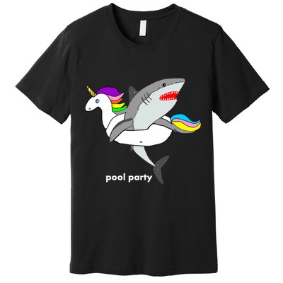 Pool Party Funny Shark in Unicorn Float Premium T-Shirt