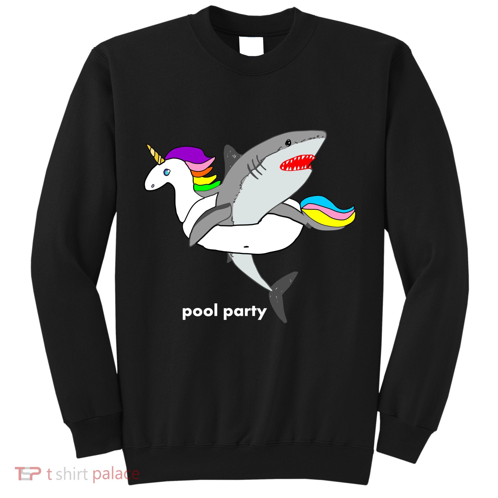 Pool Party Funny Shark in Unicorn Float Tall Sweatshirt