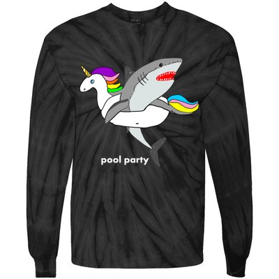 Pool Party Funny Shark in Unicorn Float Tie-Dye Long Sleeve Shirt