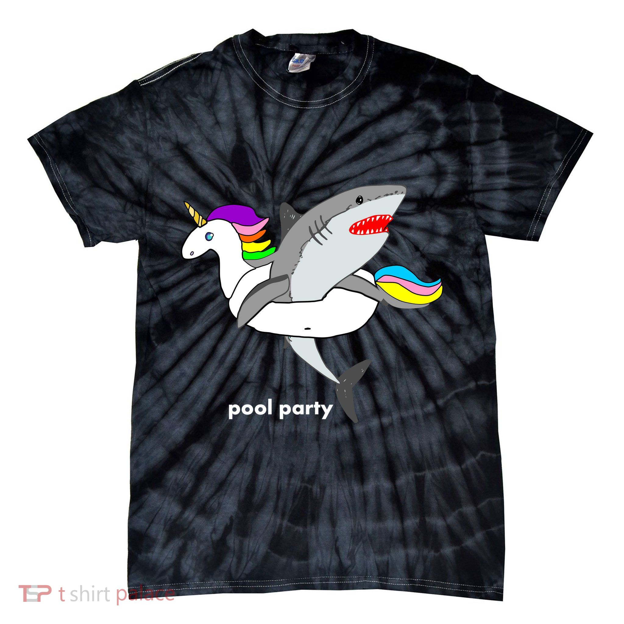 Pool Party Funny Shark in Unicorn Float Tie-Dye T-Shirt