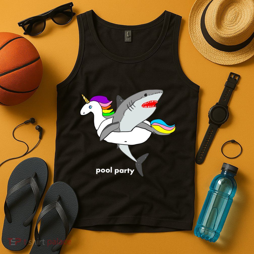 Pool Party Funny Shark in Unicorn Float Tank Top