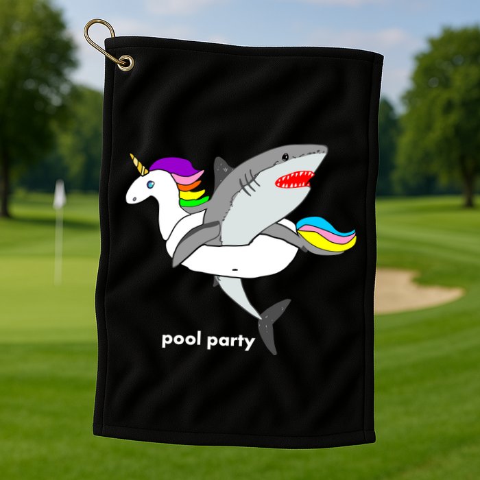 Pool Party Funny Shark in Unicorn Float Golf Towel