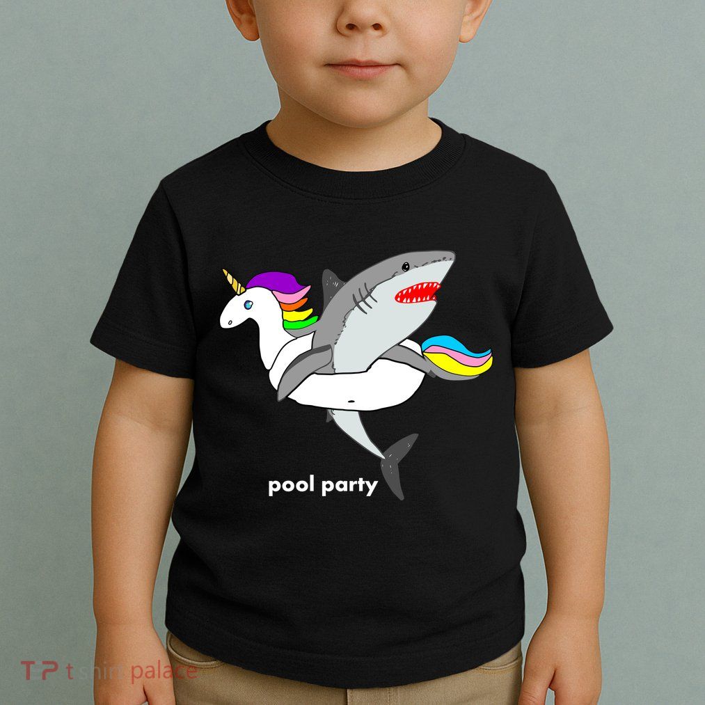 Pool Party Funny Shark in Unicorn Float Toddler T-Shirt