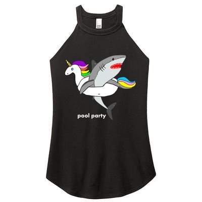 Pool Party Funny Shark in Unicorn Float Women's Perfect Tri Rocker Tank