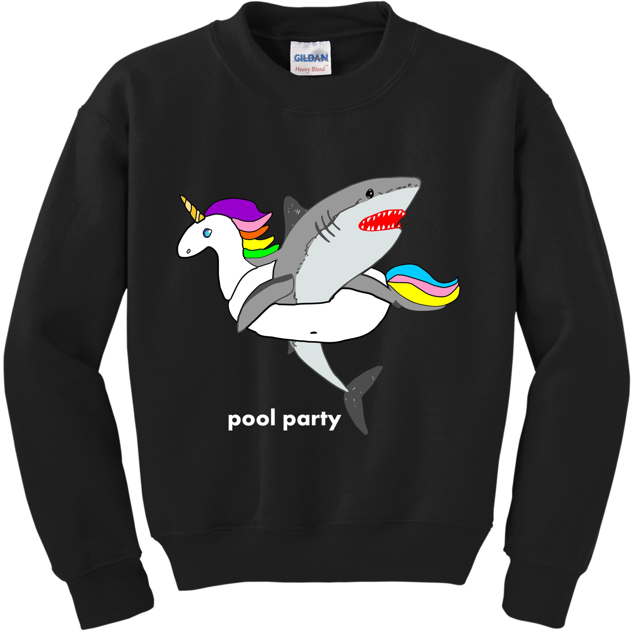 Pool Party Funny Shark in Unicorn Float Kids Sweatshirt