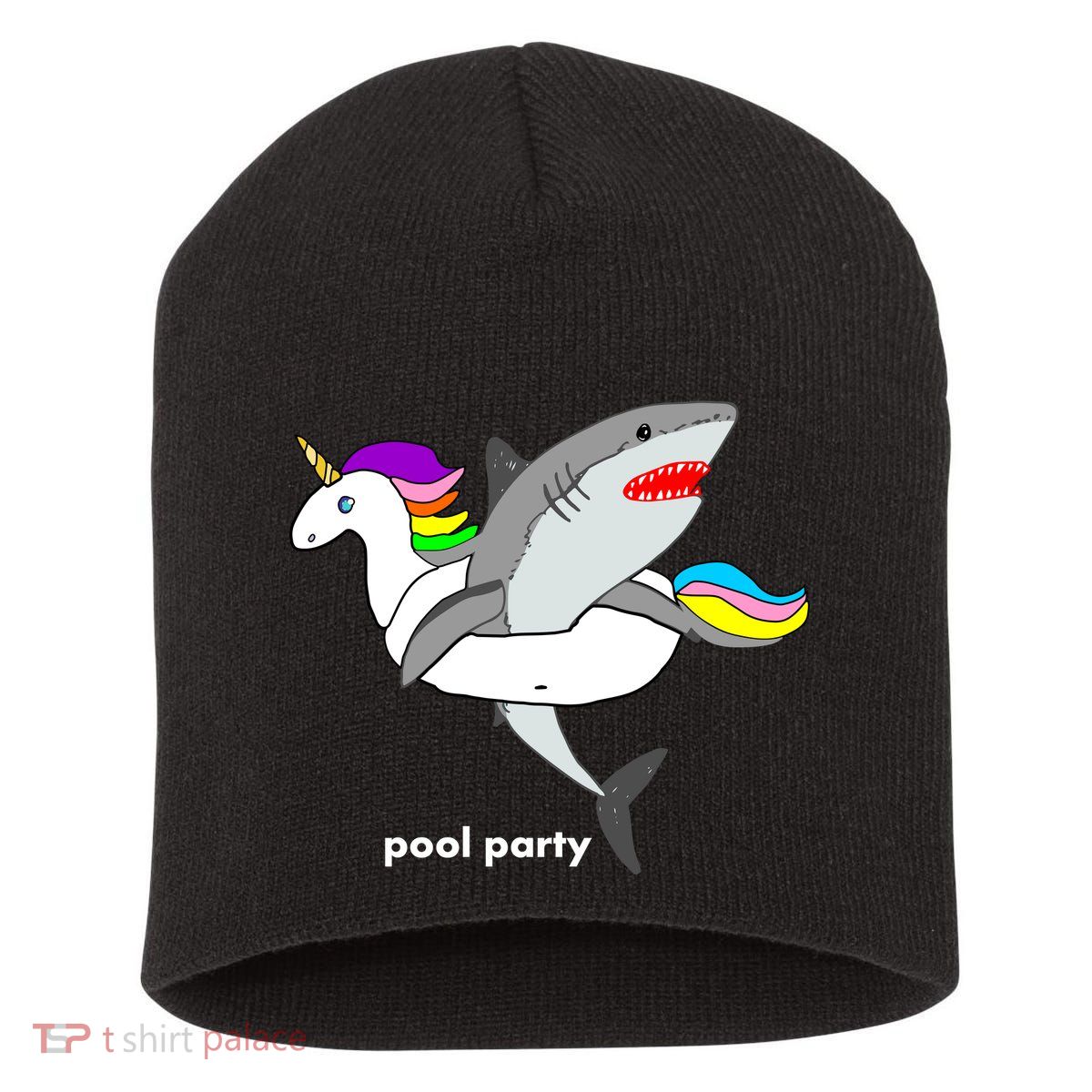 Pool Party Funny Shark in Unicorn Float Short Acrylic Beanie