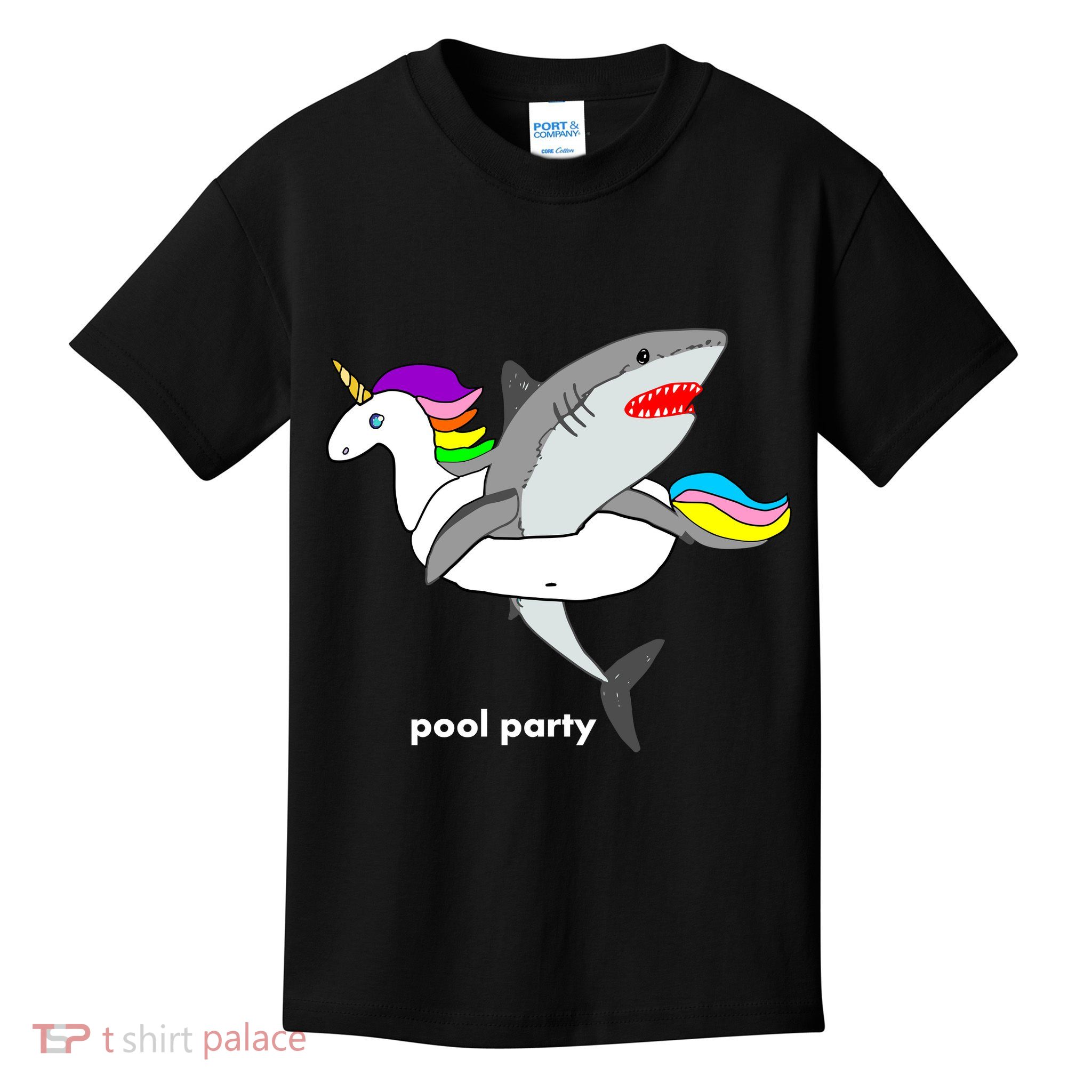 Pool Party Funny Shark in Unicorn Float Kids T-Shirt