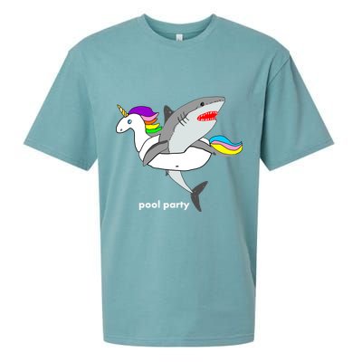 Pool Party Funny Shark in Unicorn Float Sueded Cloud Jersey T-Shirt