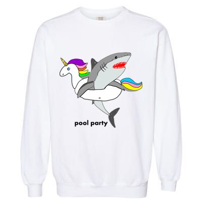 Pool Party Funny Shark in Unicorn Float Garment-Dyed Sweatshirt