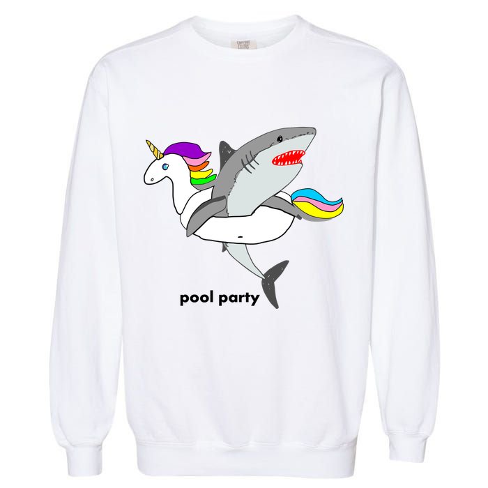 Pool Party Funny Shark in Unicorn Float Garment-Dyed Sweatshirt