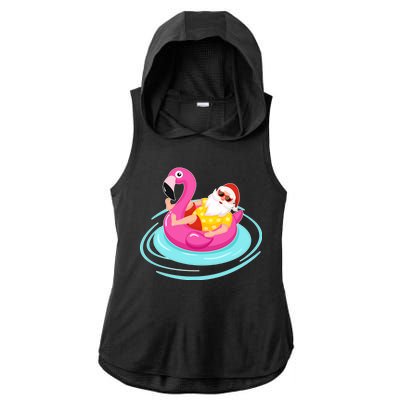 Pool Party Santa Christmas in July Ladies PosiCharge Tri-Blend Wicking Draft Hoodie Tank