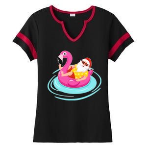 Pool Party Santa Christmas in July Ladies Halftime Notch Neck Tee