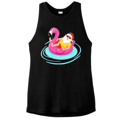 Pool Party Santa Christmas in July Ladies PosiCharge Tri-Blend Wicking Tank