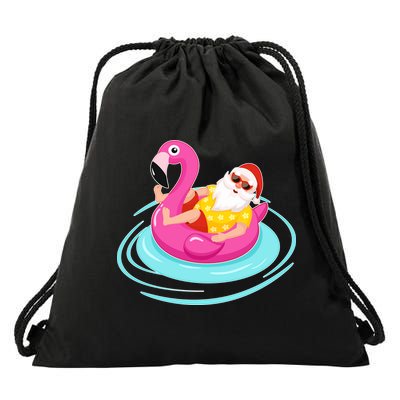 Pool Party Santa Christmas in July Drawstring Bag