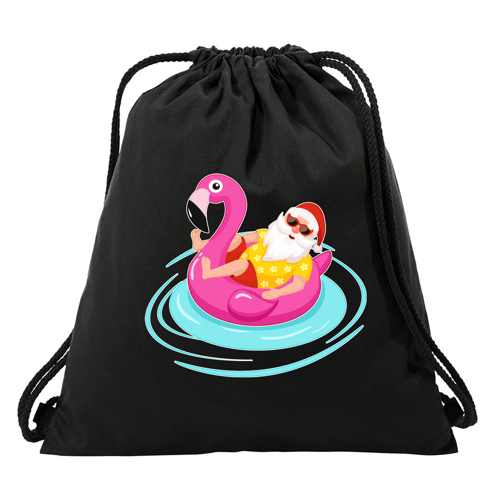 Pool Party Santa Christmas in July Drawstring Bag