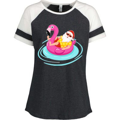 Pool Party Santa Christmas in July Enza Ladies Jersey Colorblock Tee